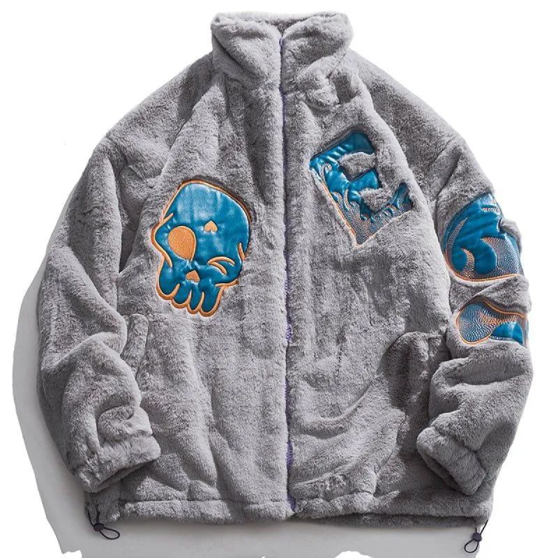 Cozy Plush Winter Coat Skull Patch sold by Yugen Theory