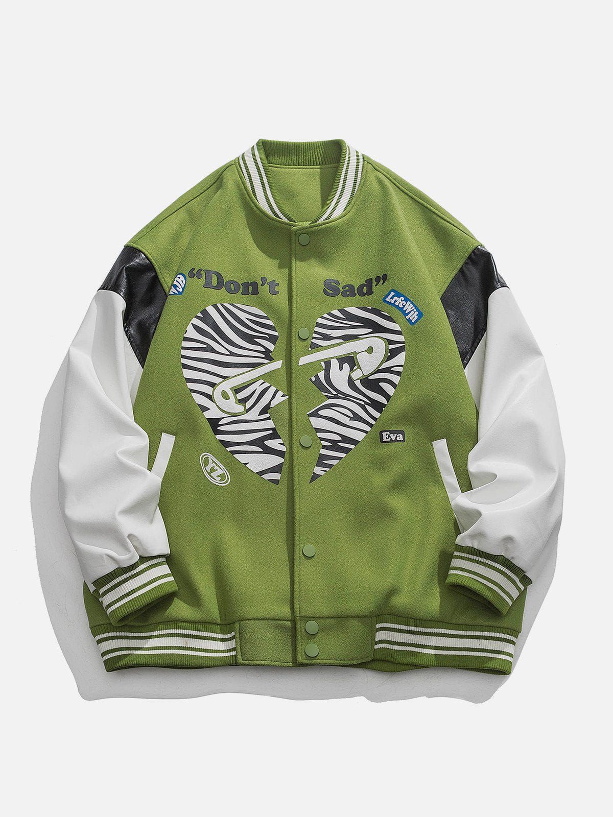 Zebra Pattern Broken Heart Varsity Jacket sold by Yugen Theory