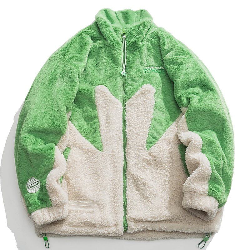 Plush Winter Coat Color Block Patchwork sold by Yugen Theory