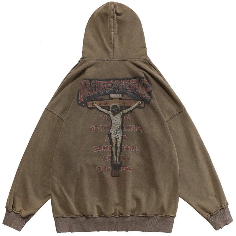 Distressed Punk Hoodie Jesus sold by Yugen Theory product image thumbnail 2