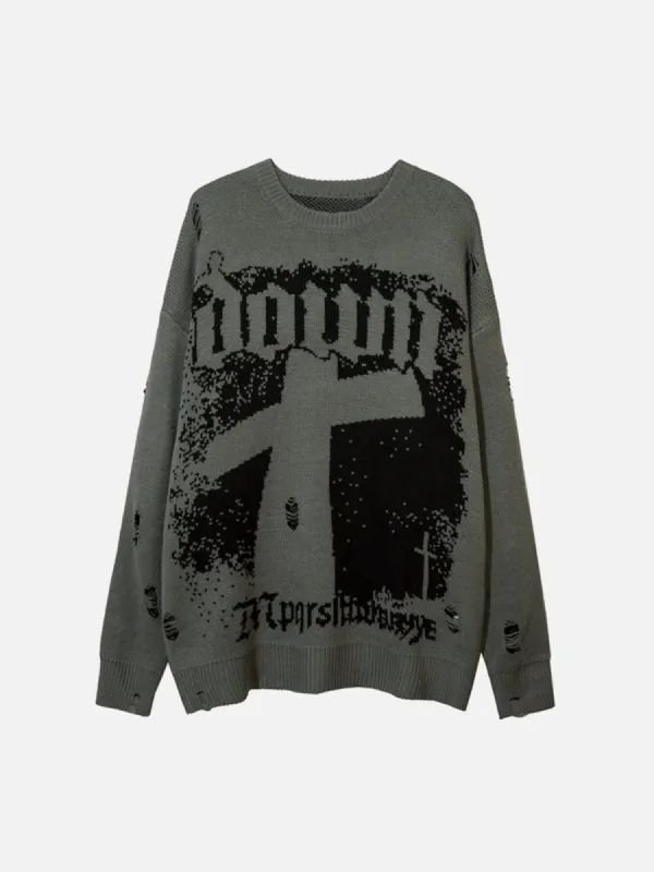 Cross Alphabet Gothic Sweater sold by Yugen Theory