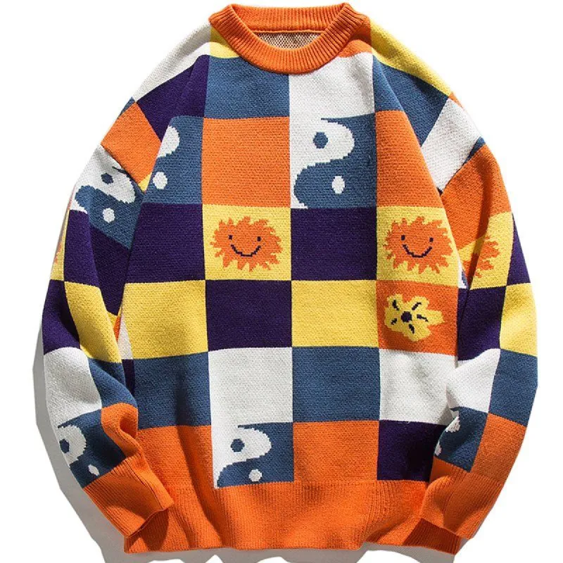 Pullover Sweater Color Block Checkerboard sold by Yugen Theory