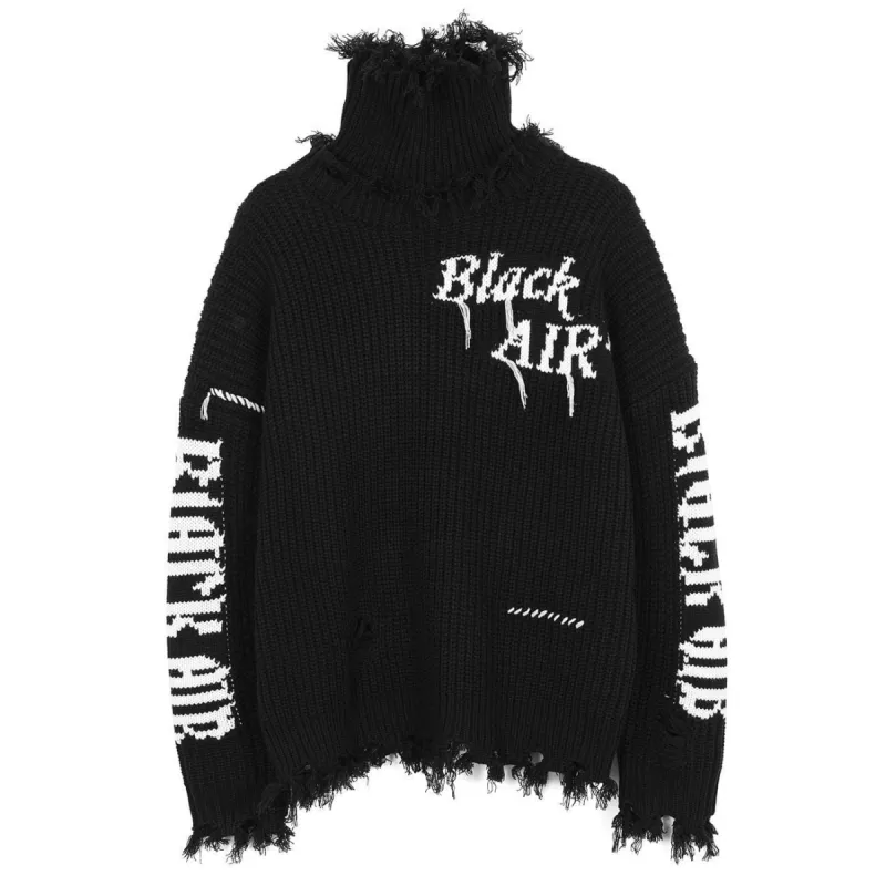 Ripped Embroidery Turtleneck Sweater sold by Yugen Theory