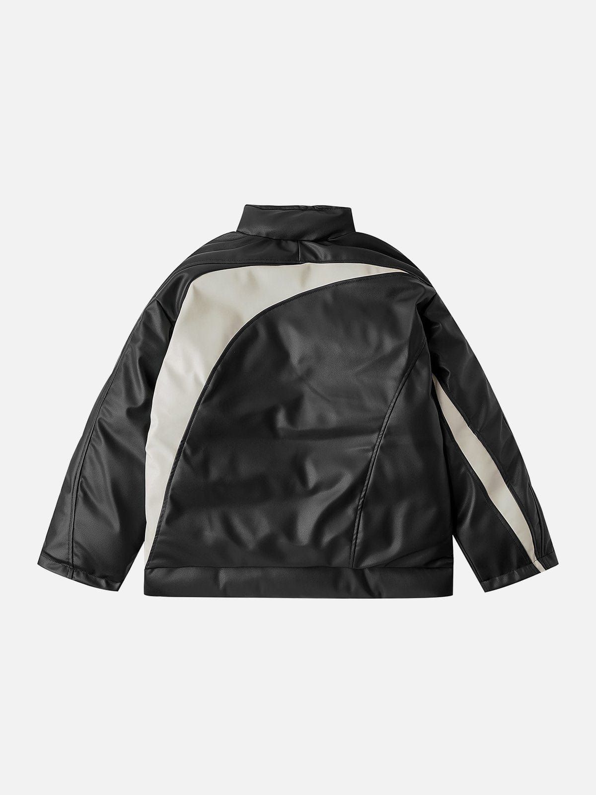 Line Patchwork PU Winter Coat sold by Yugen Theory