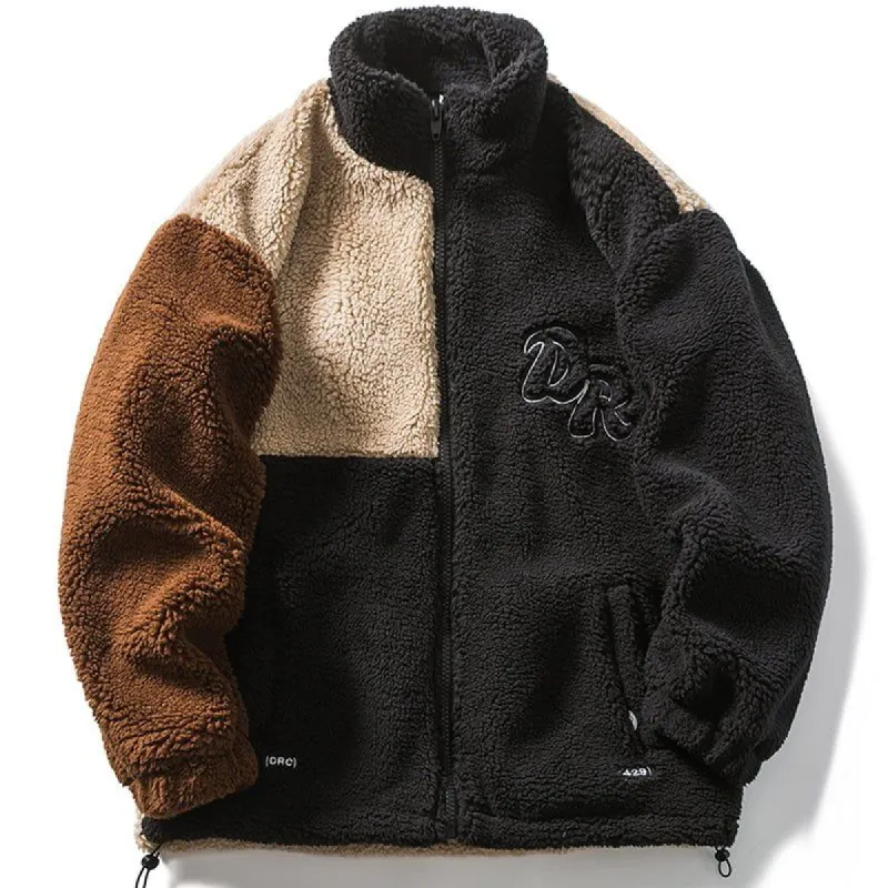 Patchwork Sherpa Winter Coat Color Block sold by Yugen Theory