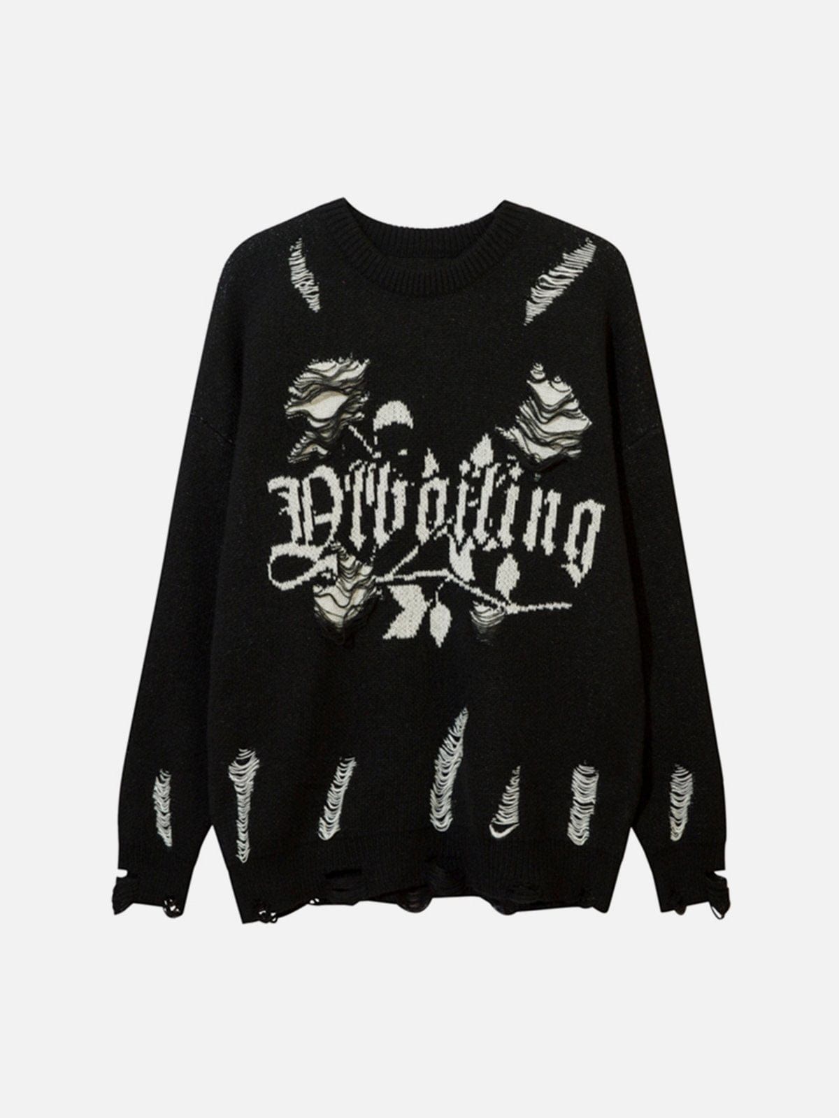 Rose Ripped Hole Knit Sweater sold by Yugen Theory