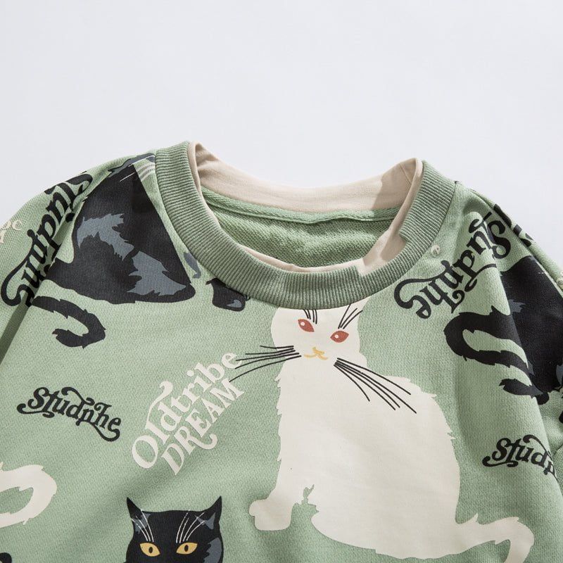 Layered Sweatshirt Full Cat Print sold by Yugen Theory product image thumbnail 4
