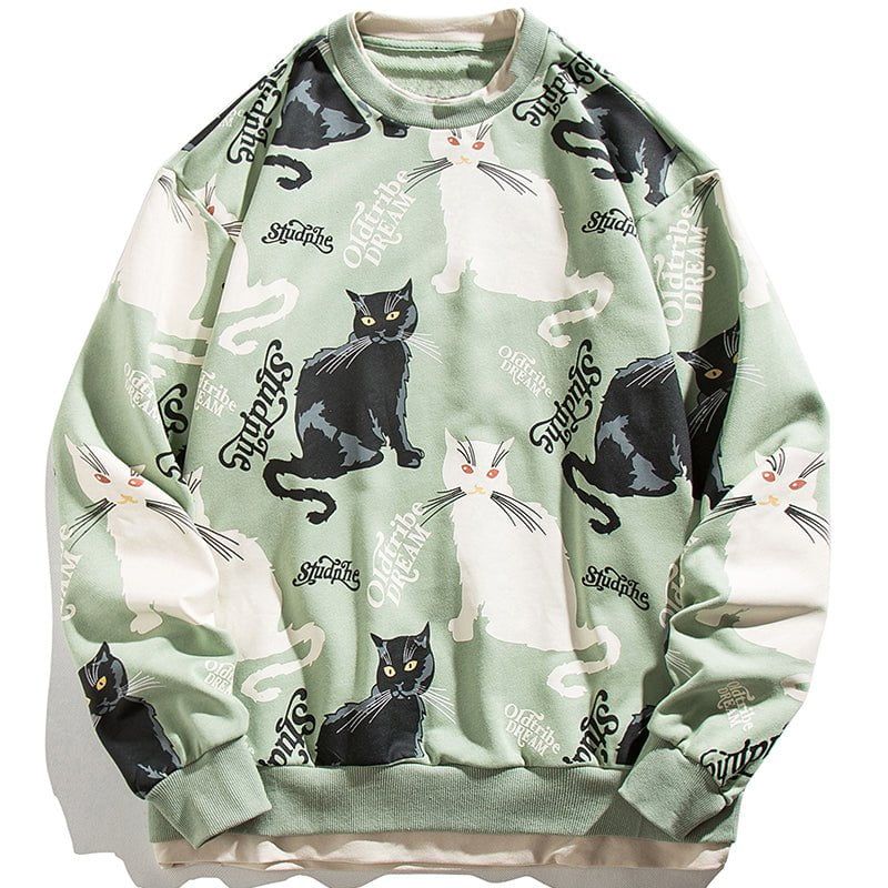Layered Sweatshirt Full Cat Print sold by Yugen Theory