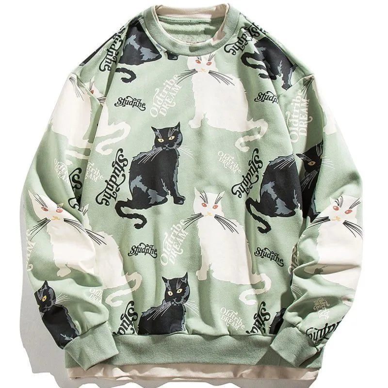 Layered Sweatshirt Full Cat Print sold by Yugen Theory