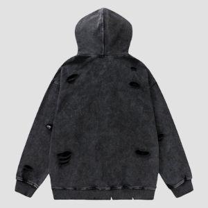 Ripped Hole Letters Embroidery Washed Hoodie sold by Yugen Theory