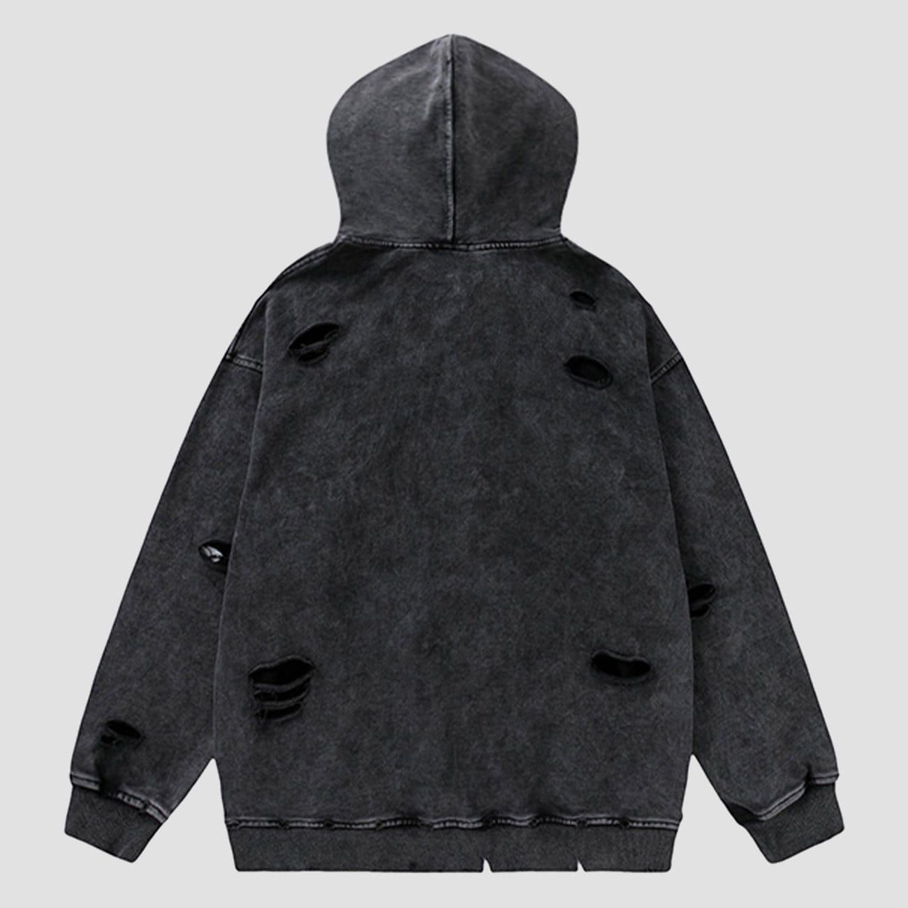 Ripped Hole Letters Embroidery Washed Hoodie sold by Yugen Theory product image thumbnail 2