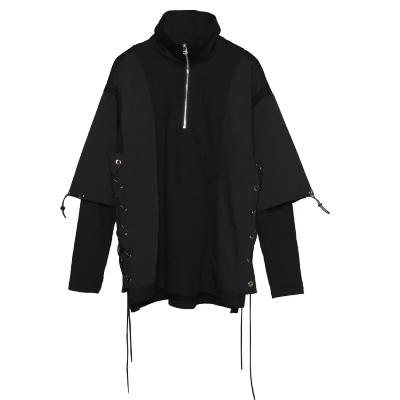 Dark Patchwork Fake Two Tie Rope Sweatshirt sold by Yugen Theory