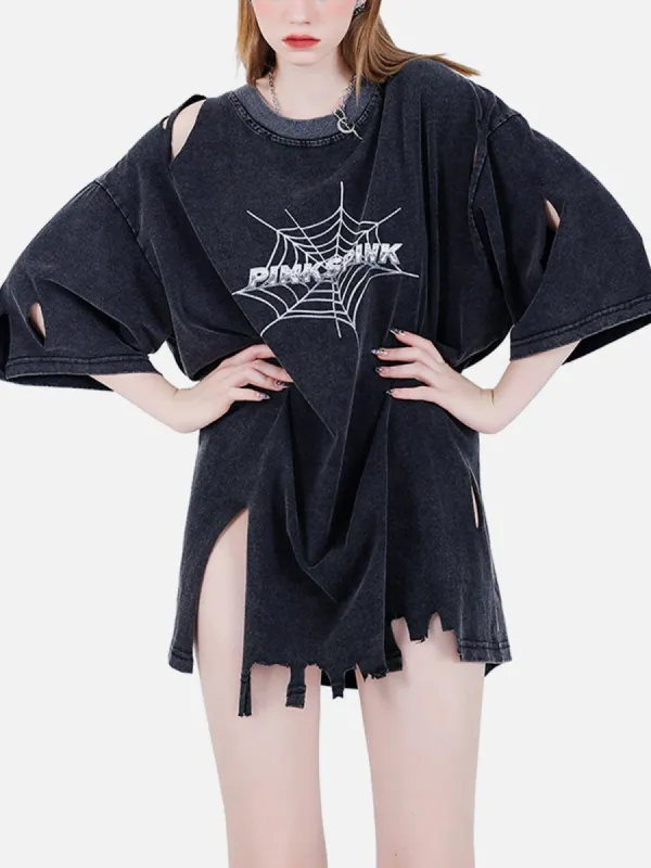 Irregular Hole Spider Web T-Shirt sold by Yugen Theory