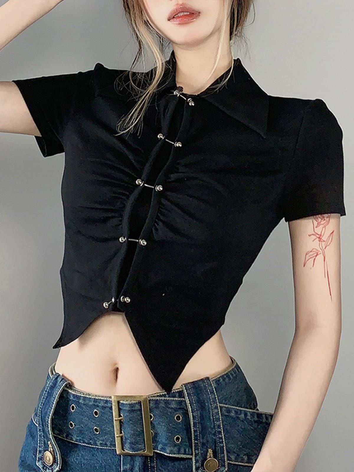 Metal Button Short Sleeve Shirt sold by Yugen Theory product image thumbnail 2