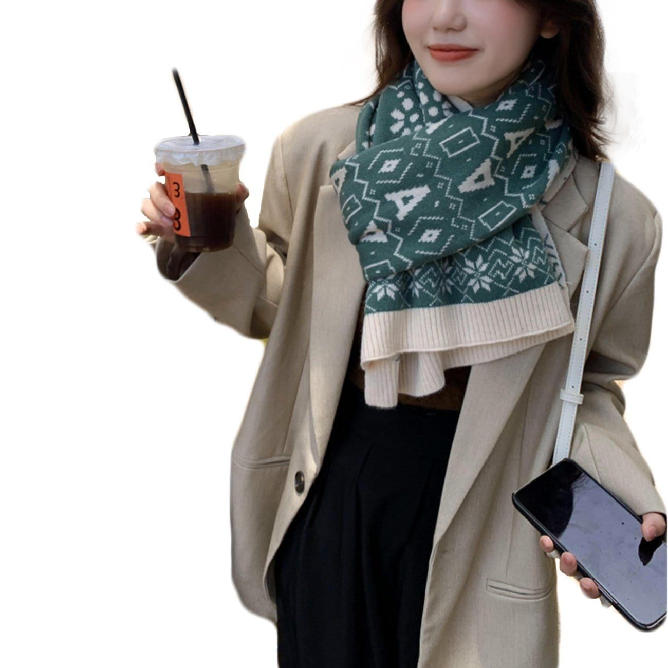 Christmas Tree Snowflakes Patchwork Knit Scarf sold by Yugen Theory product image thumbnail 5