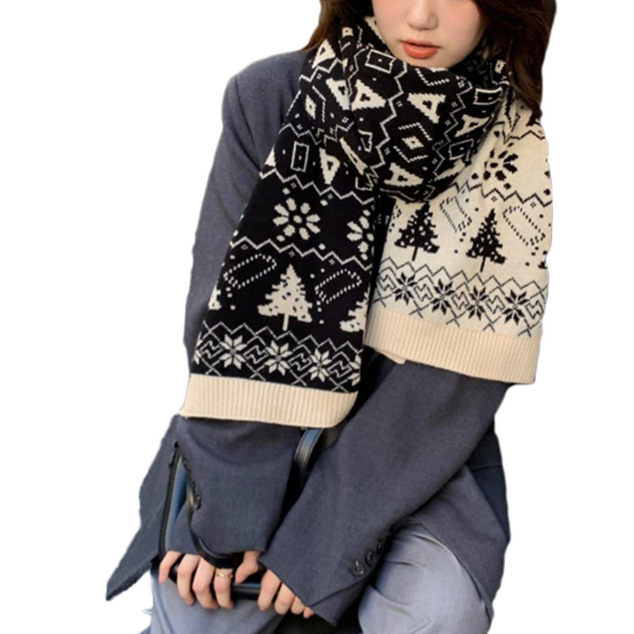 Christmas Tree Snowflakes Patchwork Knit Scarf sold by Yugen Theory product image thumbnail 2