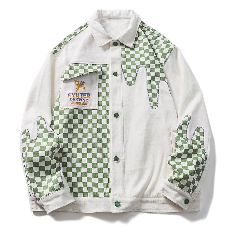 Denim Jacket Checkerboard Patchwork sold by Yugen Theory