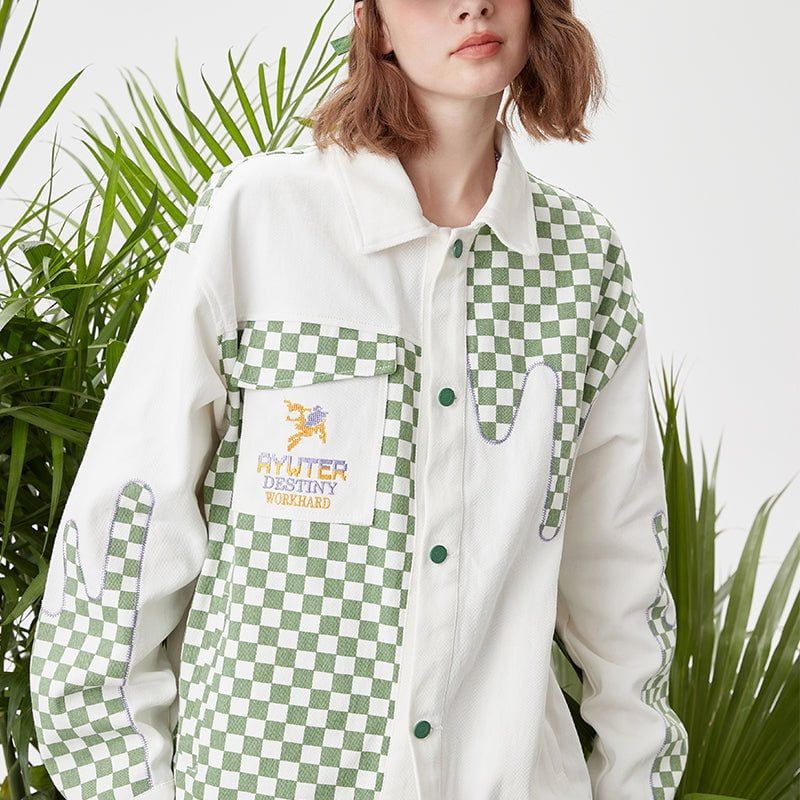 Denim Jacket Checkerboard Patchwork sold by Yugen Theory product image thumbnail 2