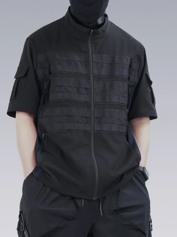 Patchwork Zip Up Function Short Sleeve Shirt sold by Yugen Theory
