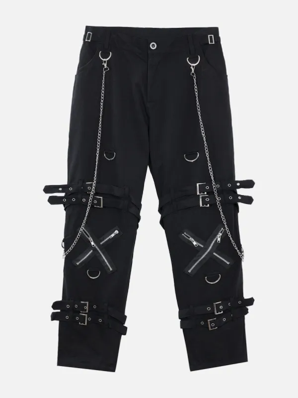 Punk Metal Buckle Chain Pants sold by Yugen Theory