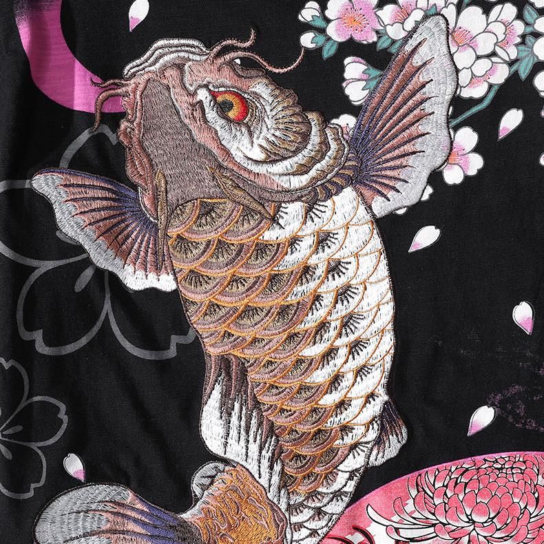 Blossom & Jumping Koi Embroidery Japanese T-Shirt sold by Yugen Theory product image thumbnail 3