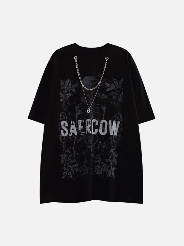 Skull Letter Chain T-Shirt sold by Yugen Theory