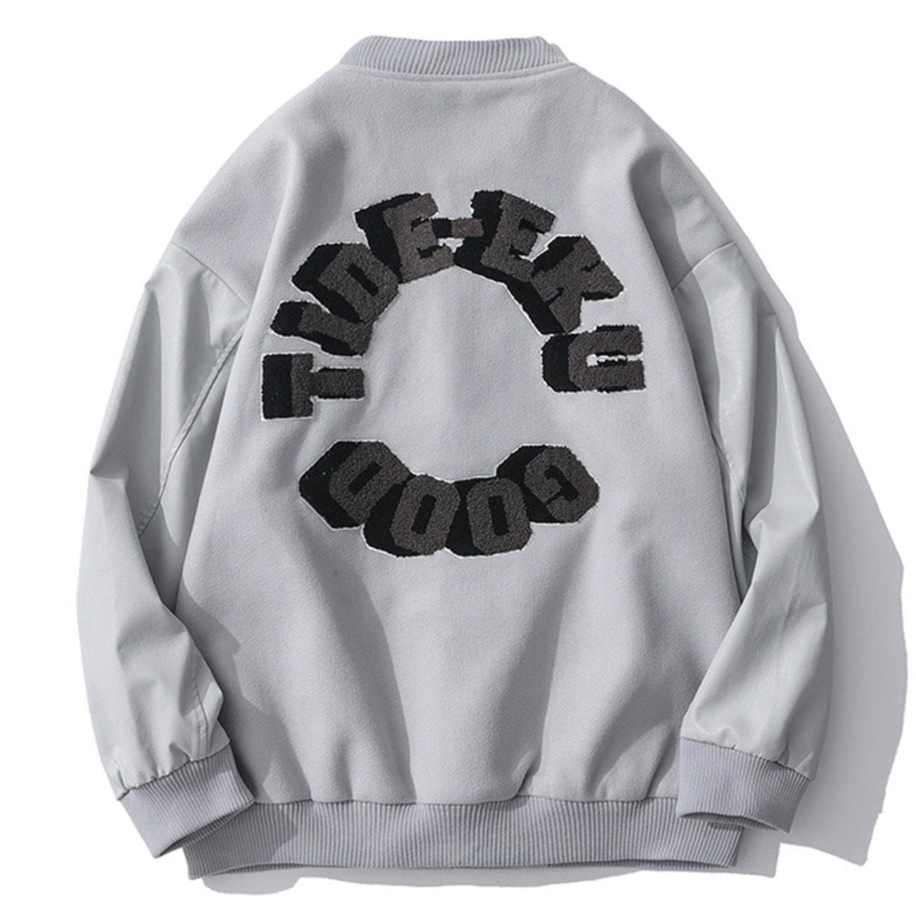 Vintage Color Block Towel Embroidery PU Varsity Jacket sold by Yugen Theory product image thumbnail 4