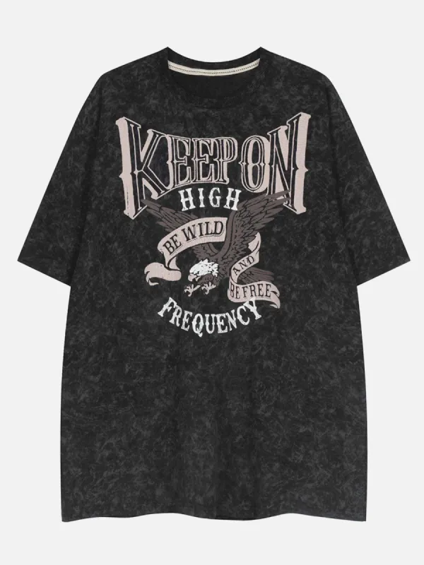 Washed Eagle Letters Graphic T-Shirt sold by Yugen Theory