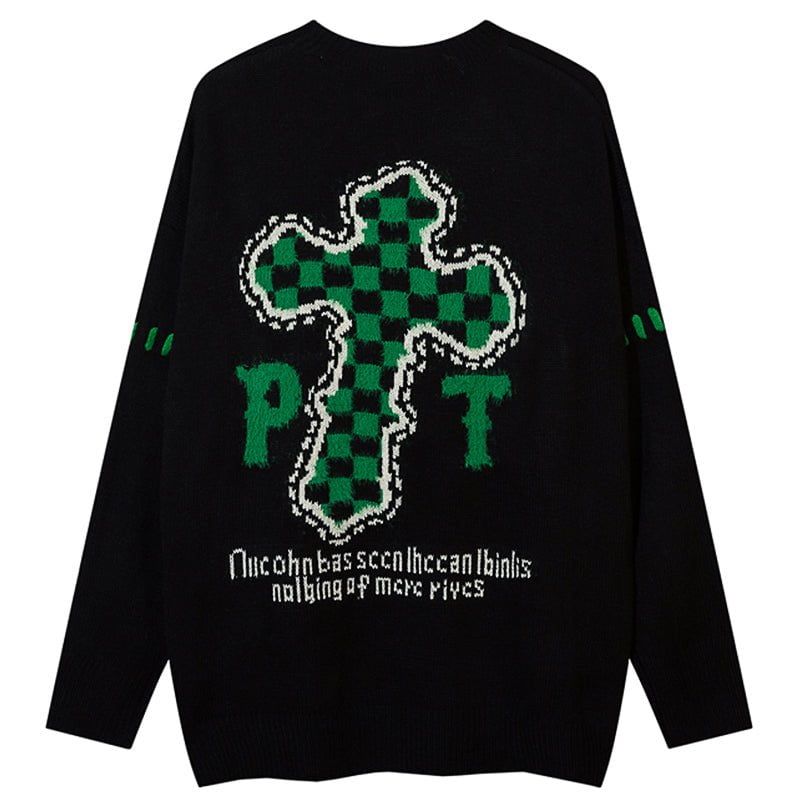 Casual Knit Sweater Checkerboard Cross sold by Yugen Theory