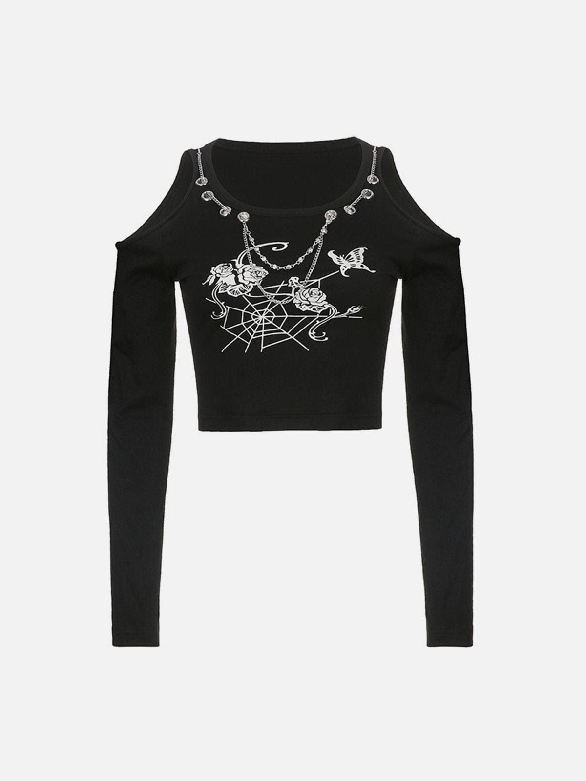 Rose Spider Web Long Sleeve T Shirt sold by Yugen Theory