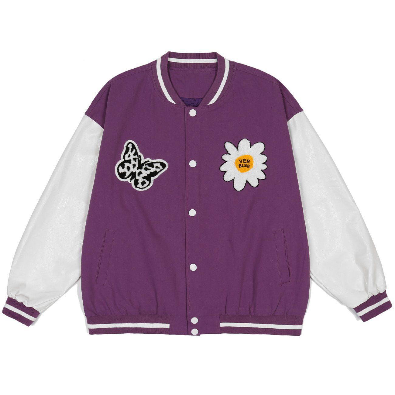 Spotted Butterfly Daisy Embroidery Varsity Jacket sold by Yugen Theory