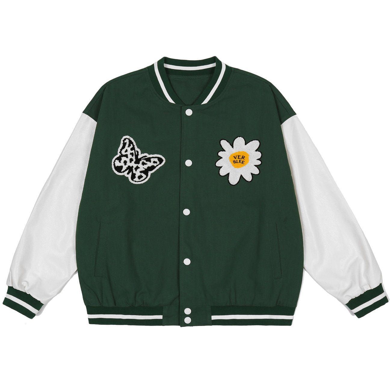 Spotted Butterfly Daisy Embroidery Varsity Jacket sold by Yugen Theory product image thumbnail 3