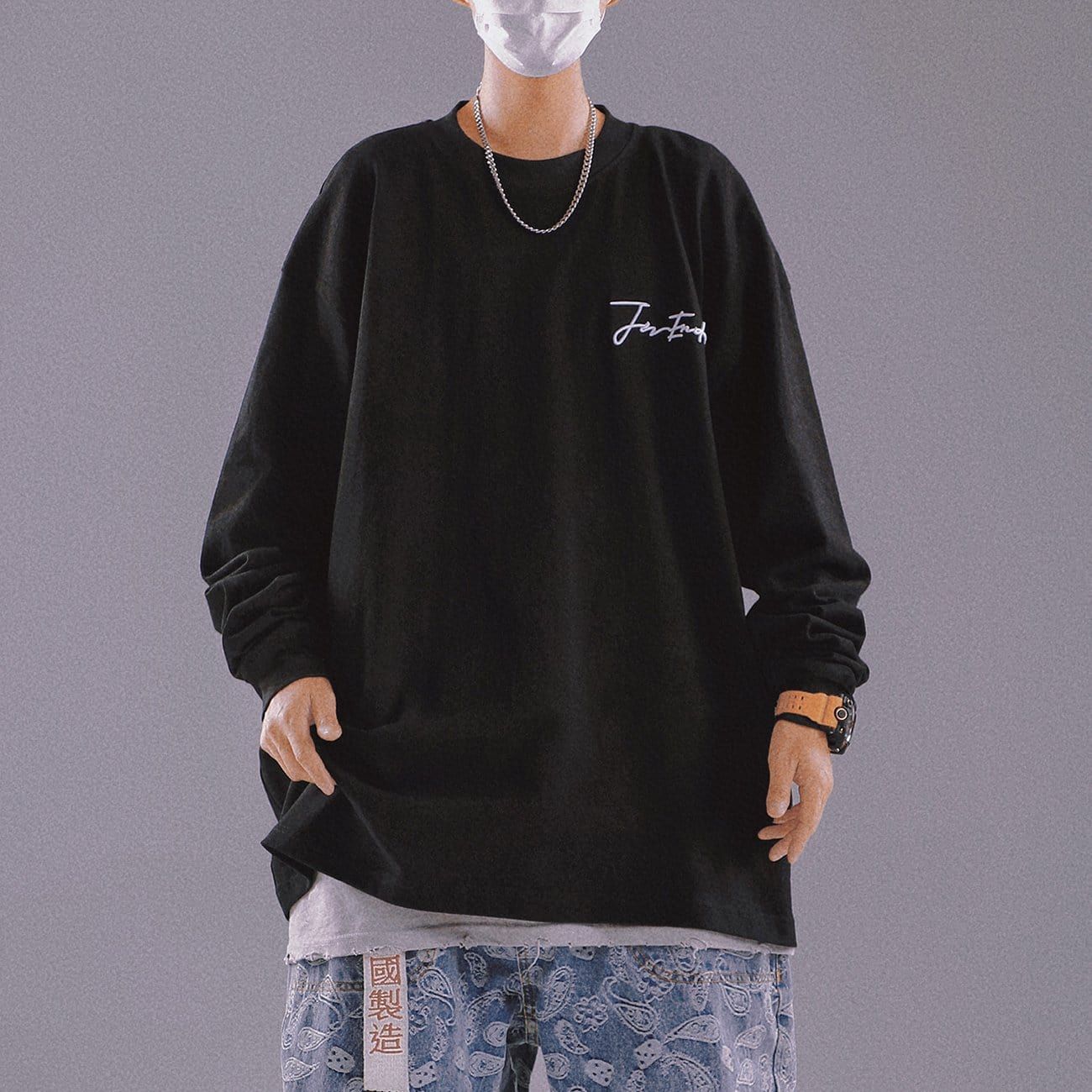 Solid Color Embroidery Sweatshirt sold by Yugen Theory product image thumbnail 2