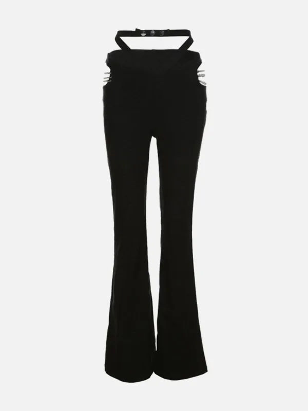 High Waist Side Cut-out Chain Flared Pants sold by Yugen Theory