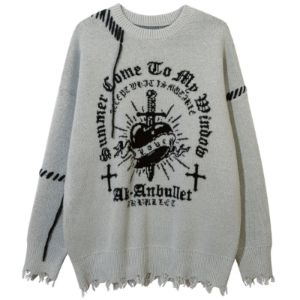 Distressed Knitted Sweater Cross sold by Yugen Theory