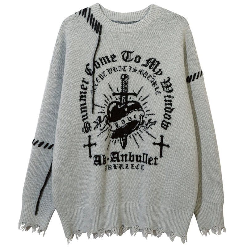 Distressed Knitted Sweater Cross sold by Yugen Theory
