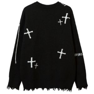 Distressed Knitted Sweater Cross sold by Yugen Theory