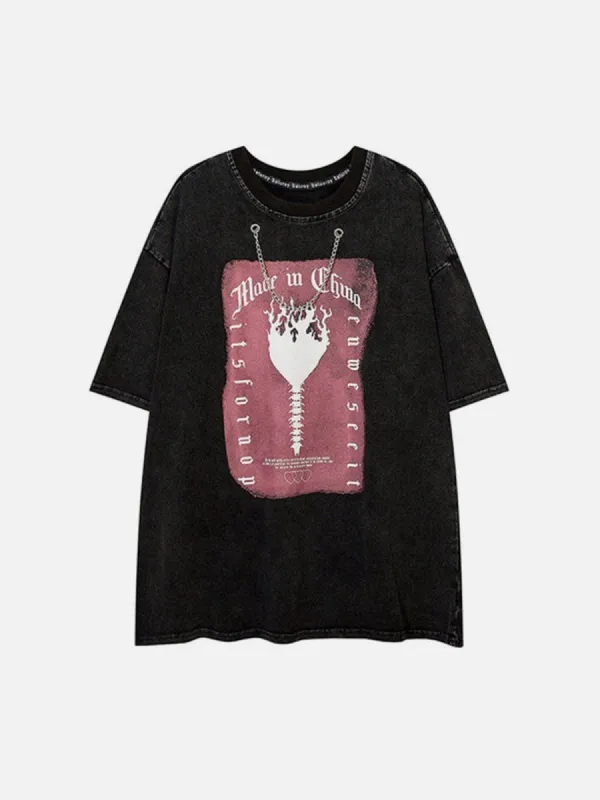 Washed Skeleton Torch Letters Graphic T-Shirt sold by Yugen Theory
