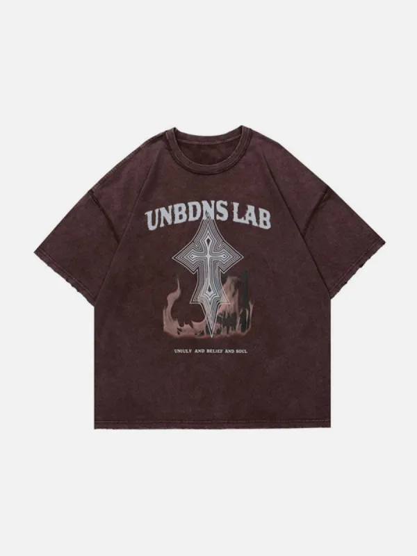 Cross Flame Washed Graphic T-Shirt sold by Yugen Theory
