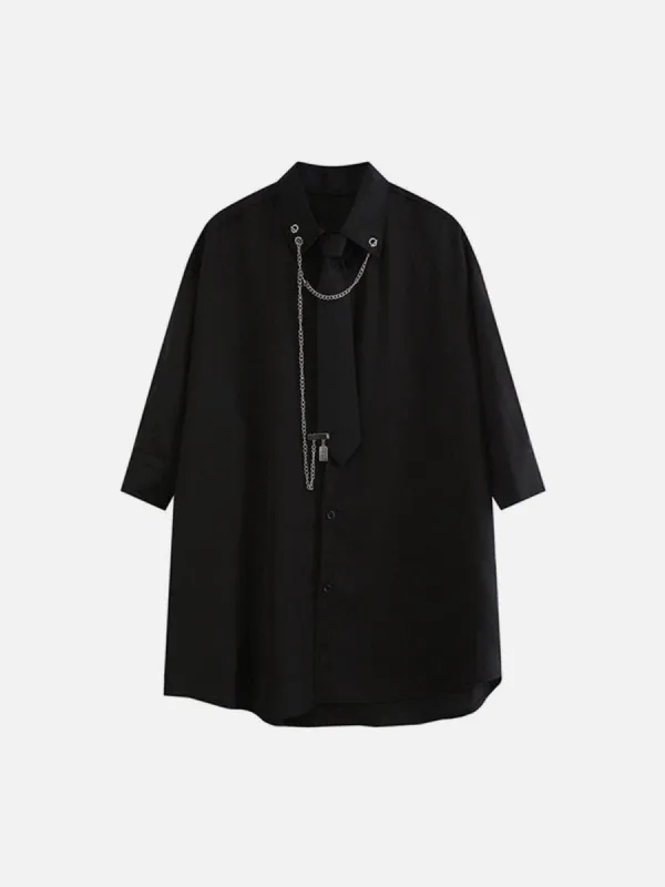 Gothic Tie Chain Clip Short Sleeve Shirt sold by Yugen Theory
