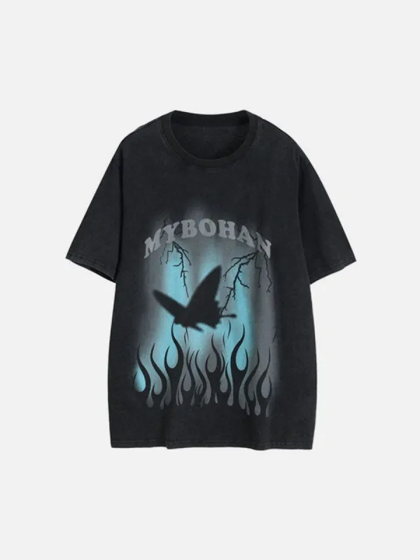 Flame Lightning Butterfly Cotton T-Shirt sold by Yugen Theory