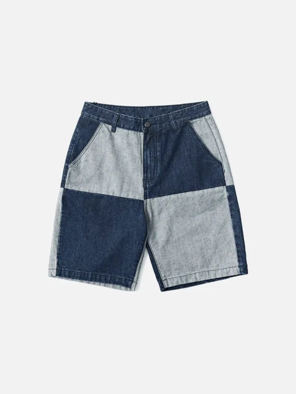 Paneled Contrast Denim Shorts sold by Yugen Theory