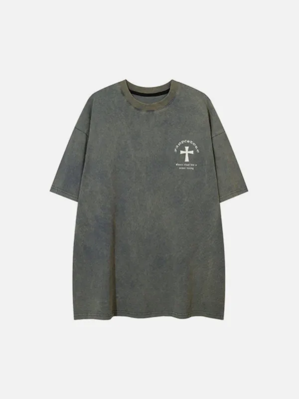 Letters Cross Graphic T-Shirt sold by Yugen Theory