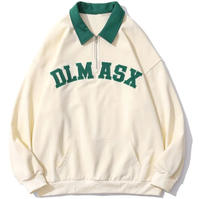 Half Zip Sweatshirt Embroidery Letter sold by Yugen Theory