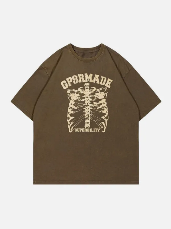 Skeleton Washed Graphic T-Shirt sold by Yugen Theory