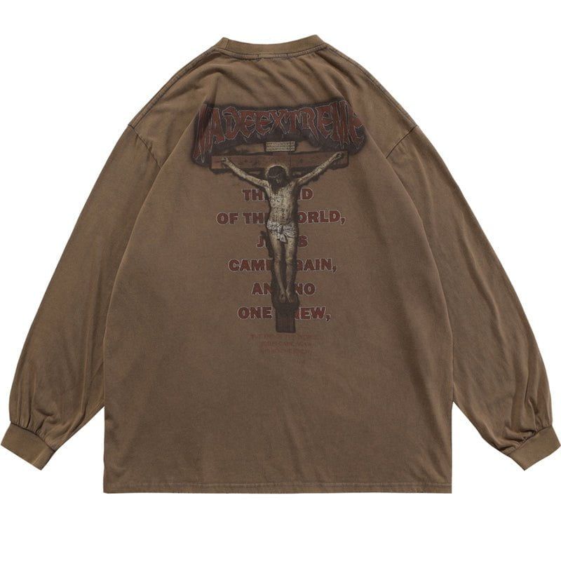 Distressed Washed Sweatshirt Jesus sold by Yugen Theory
