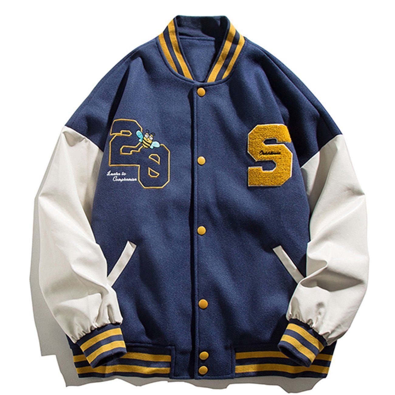 Letter Flocking Color Matching Varsity Jacket sold by Yugen Theory