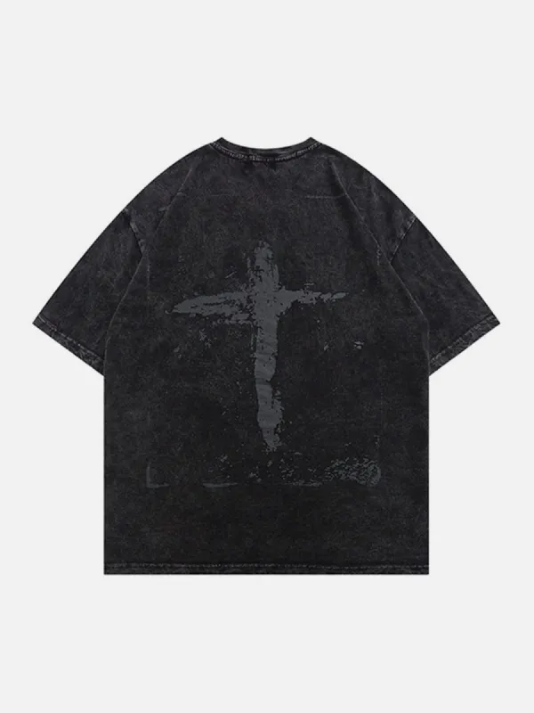 Cross Washed Cotton Graphic T-Shirt sold by Yugen Theory