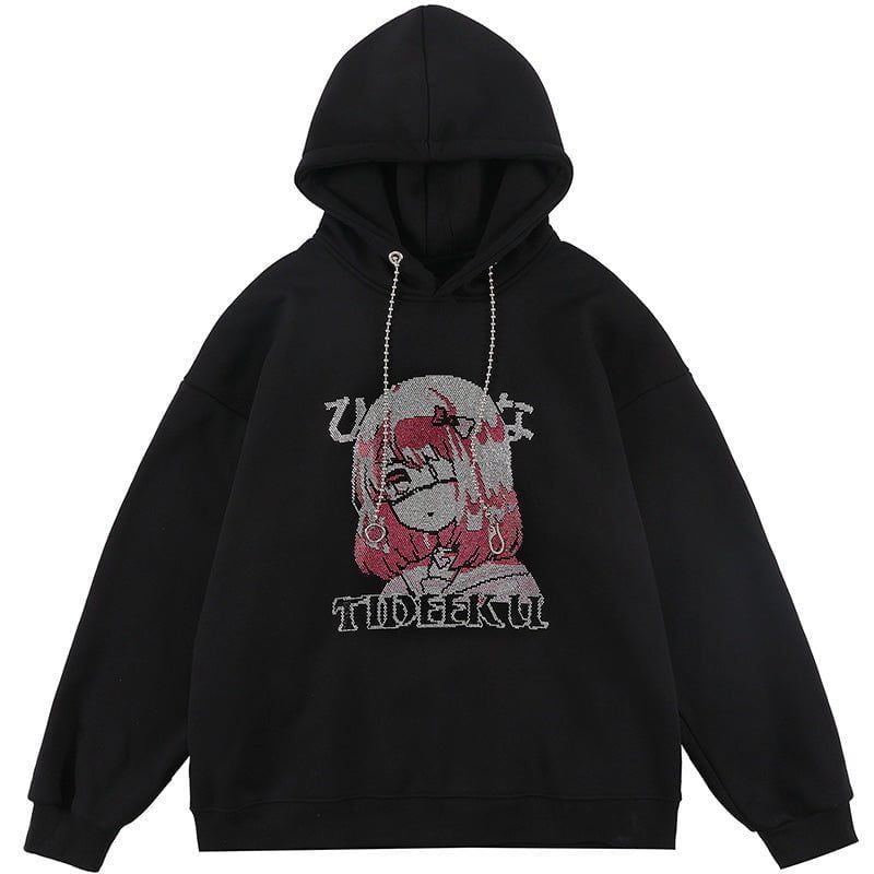 Fleece Hoodie Rhinestone Girls Print sold by Yugen Theory