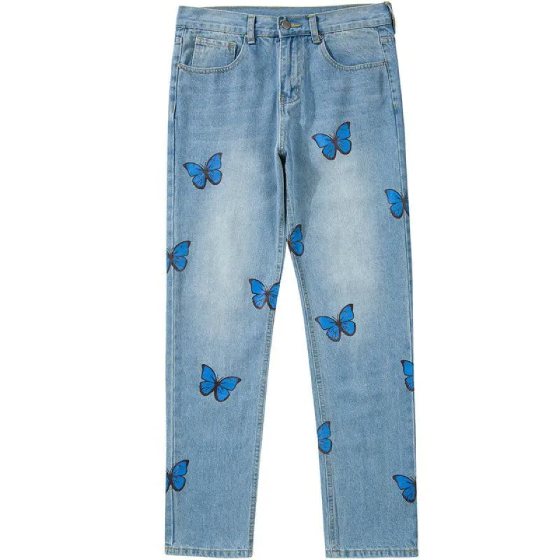Light Blue Jeans Full Butterfly Print sold by Yugen Theory